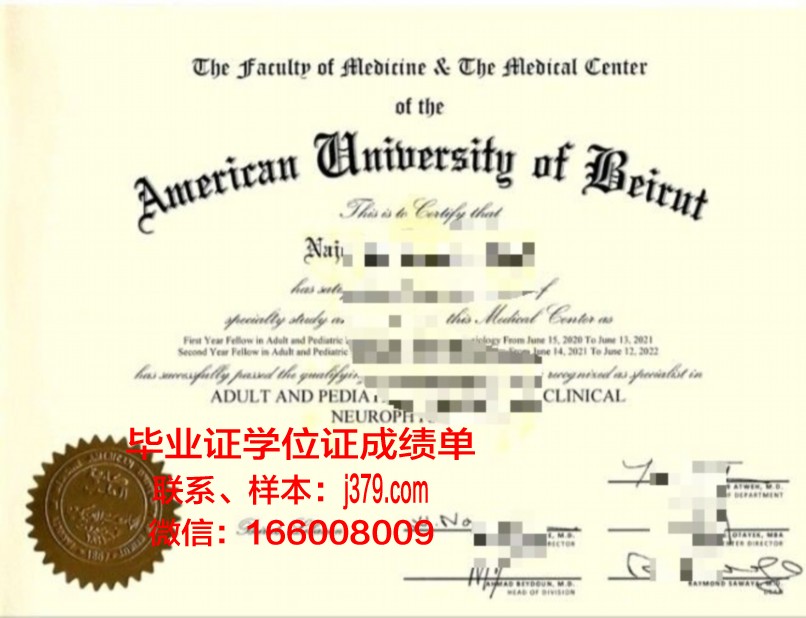 贝鲁特阿拉伯大学毕业证书模板
